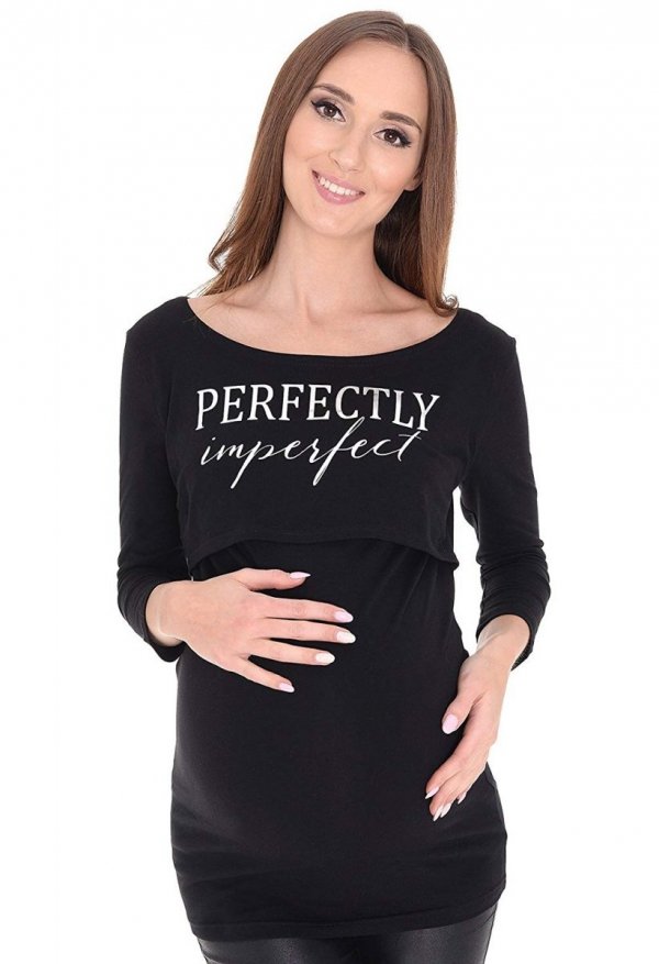 Zjawiskowa bluzka 2 w 1 ciążowa i do karmienia „Perfectly Imperfect” 3/4 rękaw 9084 czarny 1	