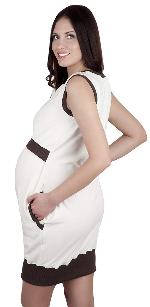 MijaCulture - 2 w1 sukienka ciążowa i do karmienia „Fiona” 7111 ecru/brąz 3