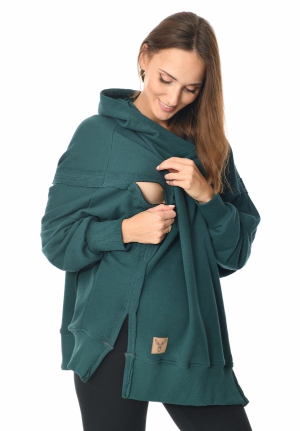 MijaCulture - 3 w 1 bluza Oversize ciążowa i do karmienia z rozcieciami „Victoria” M015 zielona
