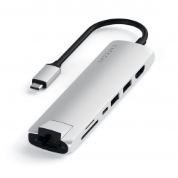 Satechi USB-C Slim Multiport Ethernet HUB - HDMI 4K / USB 3.0 / USB-C(PD) / microSD / SD / Ethernet / Silver (srebrny)