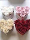 Kremowe wieczne róze CHAMPAGNE w mini boxe heart