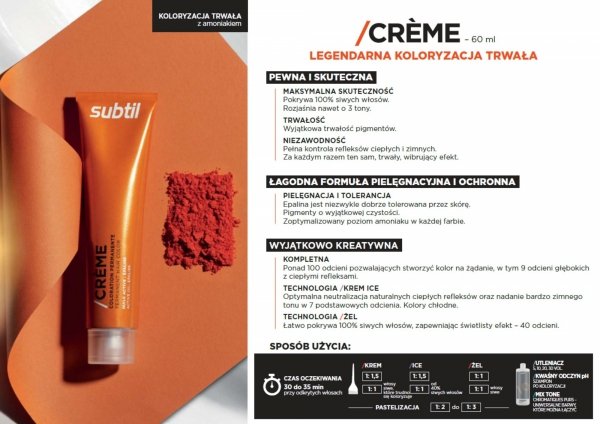 5/74 Crème - Chatain Clair Marron Cuivré Profesjonalna Farba do włosów Subtil CREME  60 ml.