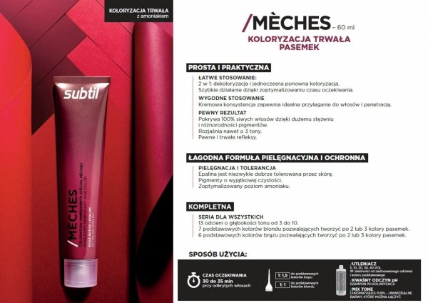 Crème Mèche - Cruivré ardent bases blondes SUBTIL MECHE Profesjonalny Kontrast Farba do PASEMEK Subtil 60 ml.