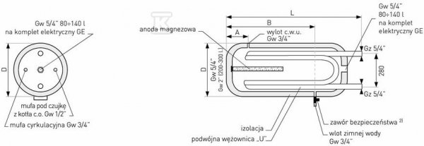 Wymiennik ONNLINE 120l SGW-L z Podwójną Wężownicą Emaliowany Poziomy 21-124800ONL