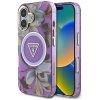 Guess Glitter Flowers Triangle Buttons MagSafe - Etui do iPhone 16 (fioletowy)