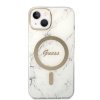 Guess Bundle Pack MagSafe IML Marble - Zestaw etui + ładowarka MagSafe iPhone 14 Plus (biały/złoty)