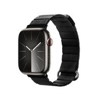 Crong Eclipse - Skórzany pasek magnetyczny Apple Watch 44/45/46/49 mm (czarny) 