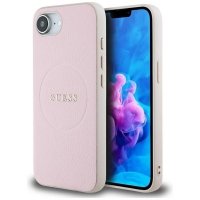 Guess Grained Ring MagSafe - Etui do iPhone 16e (różowy) 