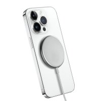 Crong MagSpot Wireless Charger – Aluminiowa ładowarka indukcyjna MagSafe 15W (Silver White) 