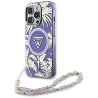 Guess Palm Trees Triangle Pearl Strap MagSafe - Etui do iPhone 16 Pro (fioletowy) 