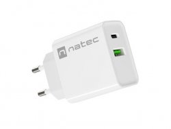 Natec Ładowarka sieciowa Ribera 1x USB-A + 1x USB-C 20W Biała