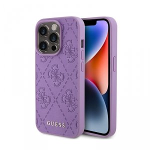 Guess Leather 4G Stamped - Etui iPhone 15 Pro (fioletowy)