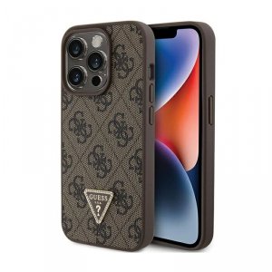 Guess Leather 4G Triangle Strass - Etui iPhone 15 Pro (brązowy)