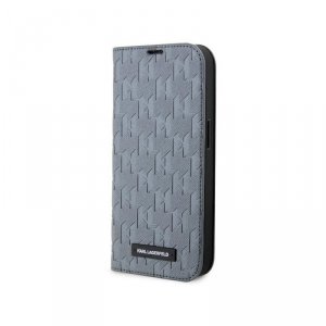 Karl Lagerfeld Booktype Saffiano Monogram - Etui iPhone 14 Pro (Srebrny)