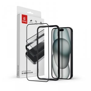 Crong Anti-Bacterial 3D Armour Glass - Szkło hartowane 9H Full Glue do iPhone 16 / iPhone 15 + ramka instalacyjna