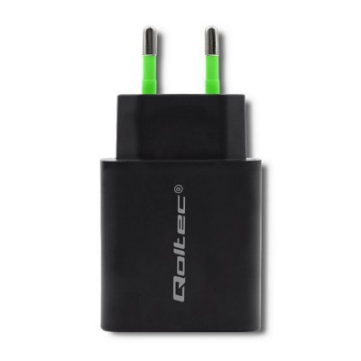 Qoltec Ładowarka sieciowa | 18W | 5-12V | 1.5-3A | USB typ C PD |       USB QC 3.0 | Czarna