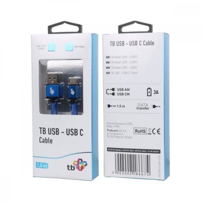 TB Kabel USB-USB C 1.5m niebieski sznurek premium