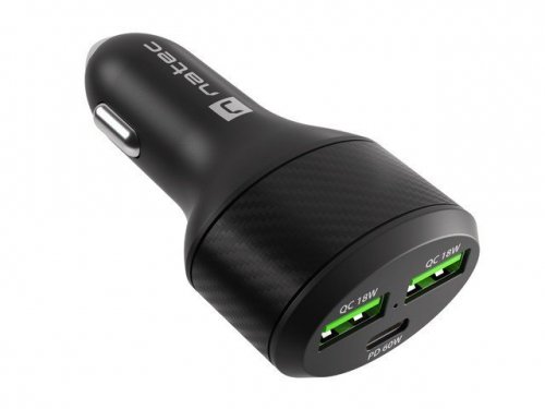 Natec Ładowarka samochodowa Coney 2x USB 1x USB-C QC 3.0 Power Delivery 84W Czarna