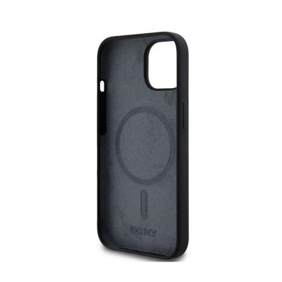 DKNY Liquid Silicone White Printed Logo MagSafe - Etui iPhone 15 / 14 / 13 (czarny)