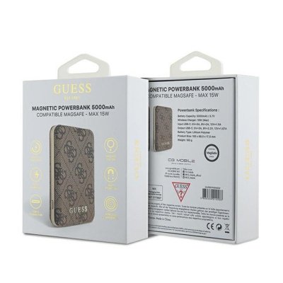 Guess 4G Leather Metal Logo MagSafe - Power Bank indukcyjny 5000 mAh 15W MagSafe (brązowy)