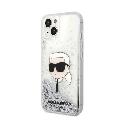 Karl Lagerfeld Liquid Glitter NFT Karl&#039;s Head - Etui iPhone 14 Plus (srebrny)