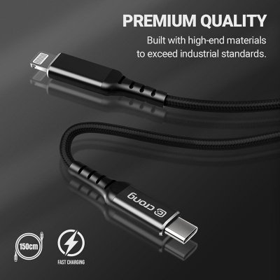 Crong Armor Link - Kabel USB-C Lightning Fast Charging MFi 150cm (czarny)