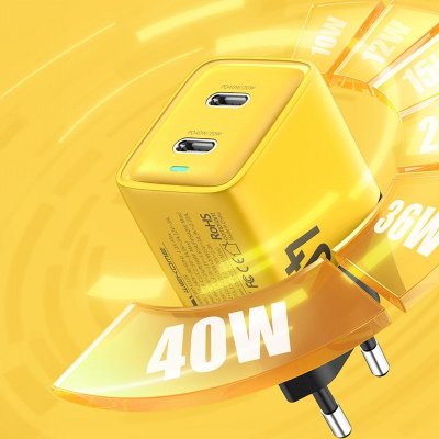 WEKOME WP-U128 - Ładowarka sieciowa 2x USB-C Super Fast Charger GaN 40W (Żółty)