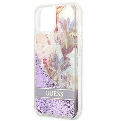 Guess Liquid Glitter Flower – Etui iPhone 13 mini (fioletowy)