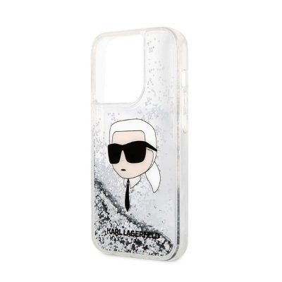 Karl Lagerfeld Liquid Glitter NFT Karl&#039;s Head - Etui iPhone 14 Pro Max (srebrny)