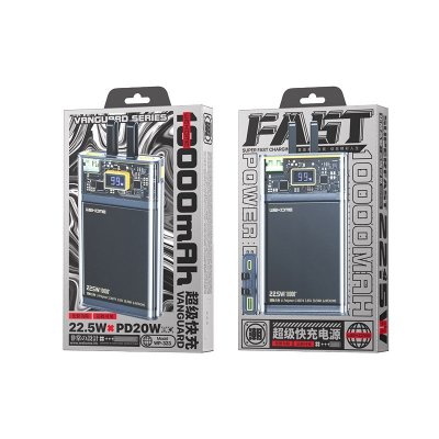 WEKOME WP-323 Vanguard Series - Power bank 10000 mAh Super Charging z wbudowanym kablem USB-C & Lightning PD 20W + QC 22.5W (Cza