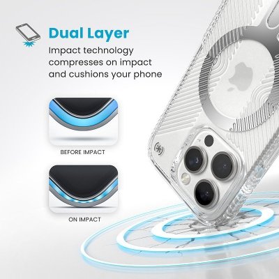 Speck Presidio Perfect-Clear Grip ClickLock & MagSafe - Etui iPhone 16 Pro (Clear / Chrome Finish / Serene Silver)