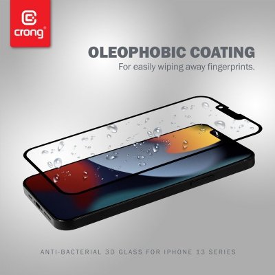 Crong Anti-Bacterial 3D Armour Glass – Szkło hartowane 9H na cały ekran iPhone 16e / iPhone 14 / iPhone 13 / iPhone 13 Pro + ram