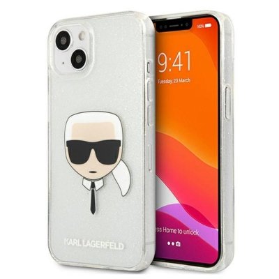 Karl Lagerfeld Karl&#039;s Head Glitter - Etui iPhone 13 mini (srebrny)