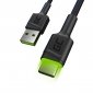 Green Cell Ray - Kabel Przewód USB - USB-C 200cm z zielonym podświetleniem LED, szybkie ładowanie Ultra Charge, QC 3.0 
