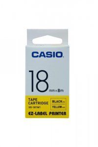 Casio oryginalna taśma do drukarek etykiet. Casio. XR-18YW1. czarny druk/żółty podkład. nielaminowany. 8m. 18mm XR-18YW1