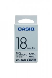 Casio oryginalna taśma do drukarek etykiet. Casio. XR-18WE1. czarny druk/biały podkład. nielaminowany. 8m. 18mm XR-18WE1
