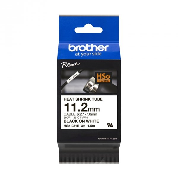 Taśma Brother HSE-231E, czarny druk/biały podkład, 1.5m, 11.2mm