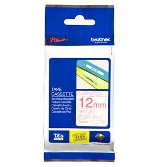 Taśma Brother TZE-132. czerwony druk/przezroczysty podkład. laminowane. 8m. 12mm TZE132