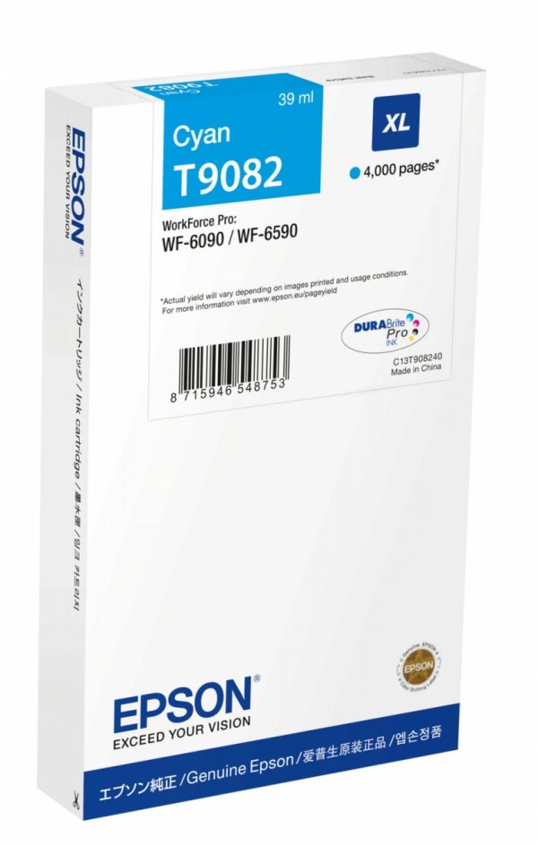 Tusz EPSON C13T90824N, T9082, XL, cyan, 39ml
