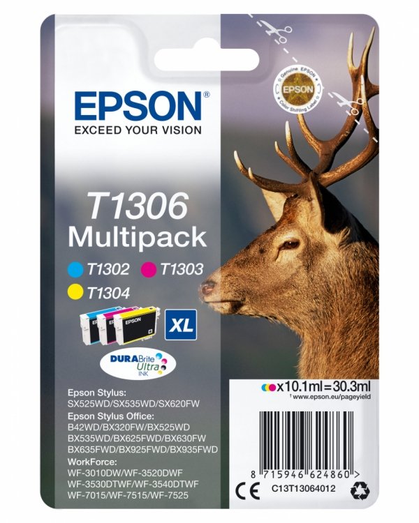 Tusz EPSON C13T13064012, T1306, cyan/magenta/yellow, 30,3ml, Epson Stylus Office BX320FW