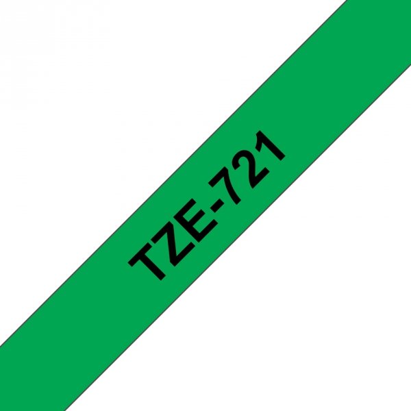Taśma Brother TZE-721, czarny druk/zielony podkład, laminowane, 8m, 9mm