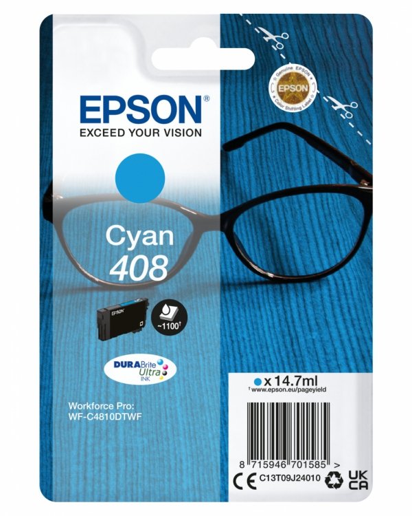 Tusz EPSON C13T09J24010, T09J240, 408, cyan, 14.7ml, Epson WF-C4810DTWF