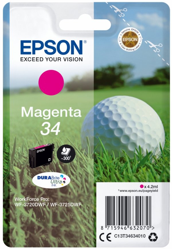 Tusz EPSON  C13T34634010, T346340, magenta, 4.2ml, Epson WF-3720DWF, 3725DWF C13T34634010