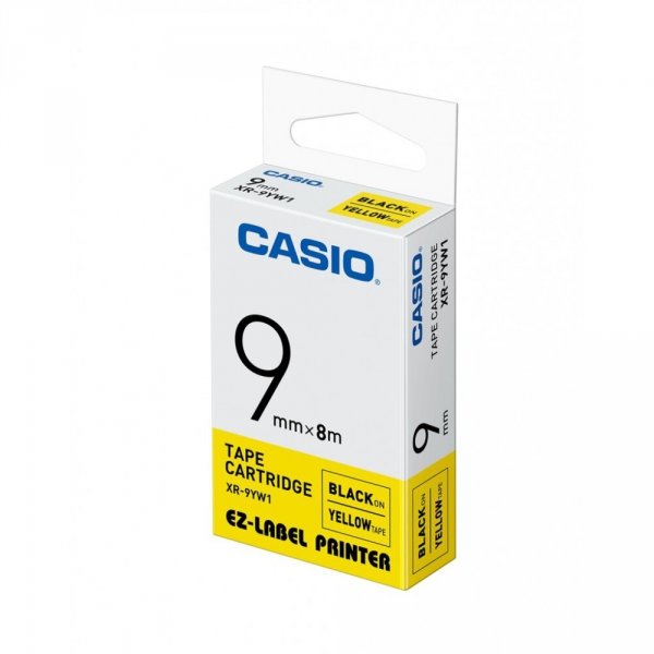 Casio oryginalna taśma do drukarek etykiet. Casio. XR-9YW1. czarny druk/żółty podkład. nielaminowany. 8m. 9mm XR-9YW1