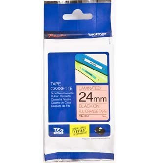 Taśma Brother TZE-B51. czarny druk/jaskrawopomaranczowy podkład. laminowane. 5m. 24mm TZEB51