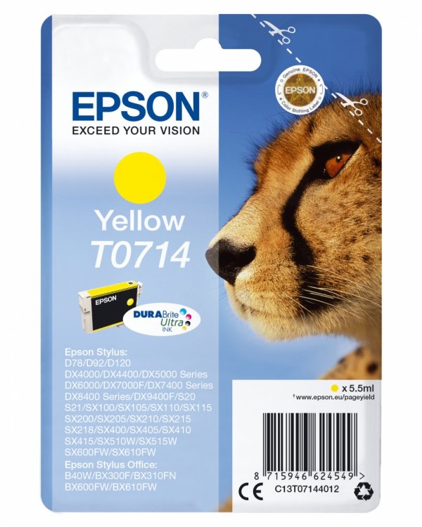 Tusz EPSON C13T07144012, yellow, 5,5ml, Epson D78, DX4000, DX4050, DX5000, DX5050, DX6000, DX605