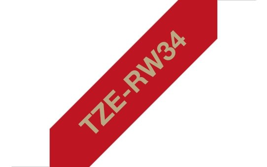 Taśma Brother TZE-RW34, złoty druk/czerwony podkład, 4m, 12mm, pruhovanĂˇ TZERW34