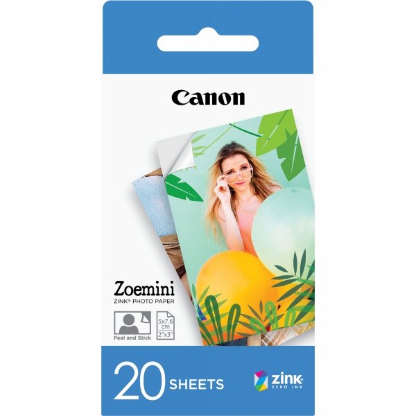 Canon ZINK Photo Paper, foto papier, bez marginesu typ połysk, Zero Ink typ biały, 5x7,6cm, 2x3&quot;, 20 szt., 3214C002, termo