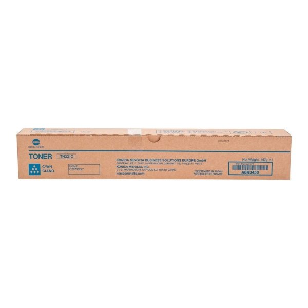 Toner Konica-Minolta TN221C. cyan. 21000s. A8K3450. Konica Minolta Bizhub C227. C287 A8K3450