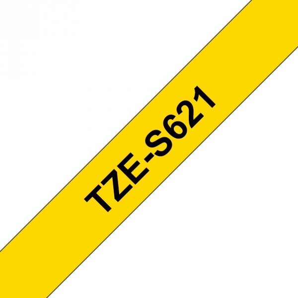 Taśma Brother TZE-S621, czarny druk/żółty podkład, laminowane, 8m, 9mm, mocny klej
